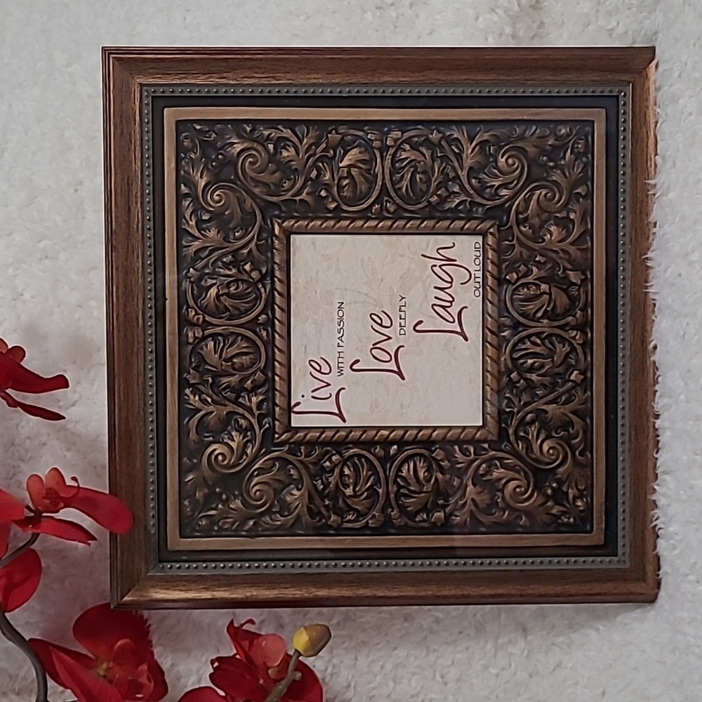 Live Passion Love Laugh Framed Wall Art Picture Bronze Scrolling Detailed 11x11